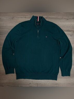Tommy Hilfiger Men's Teal Quarter-Zip Sweater